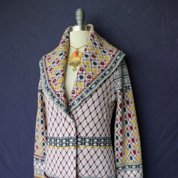 Anthropologie Angel of the North SATPURA wool beaded fringe cardigan sweater M - Picture 5 of 12